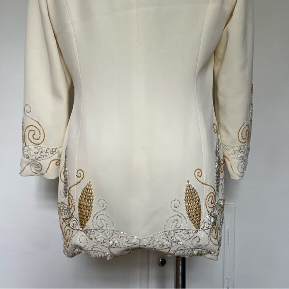 Vintage Nite Line Silver and Gold Beaded white Long Blazer 80s 90s - Picture 7 of 10